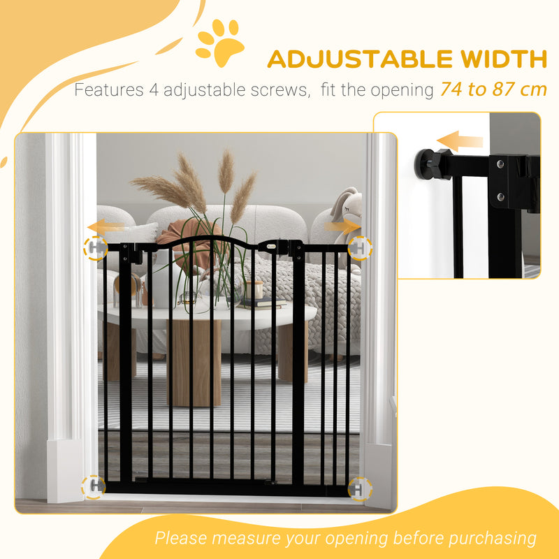 Metal 74-87cm Adjustable Pet Gate Safety Barrier w/ Auto-Close Door Black