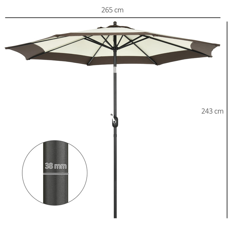 2.7m Garden Parasol Umbrella with 8 Metal Ribs, Tilt and Crank, Outdoor Sunshades for Garden, Patio, Beach, Yard, Coffee