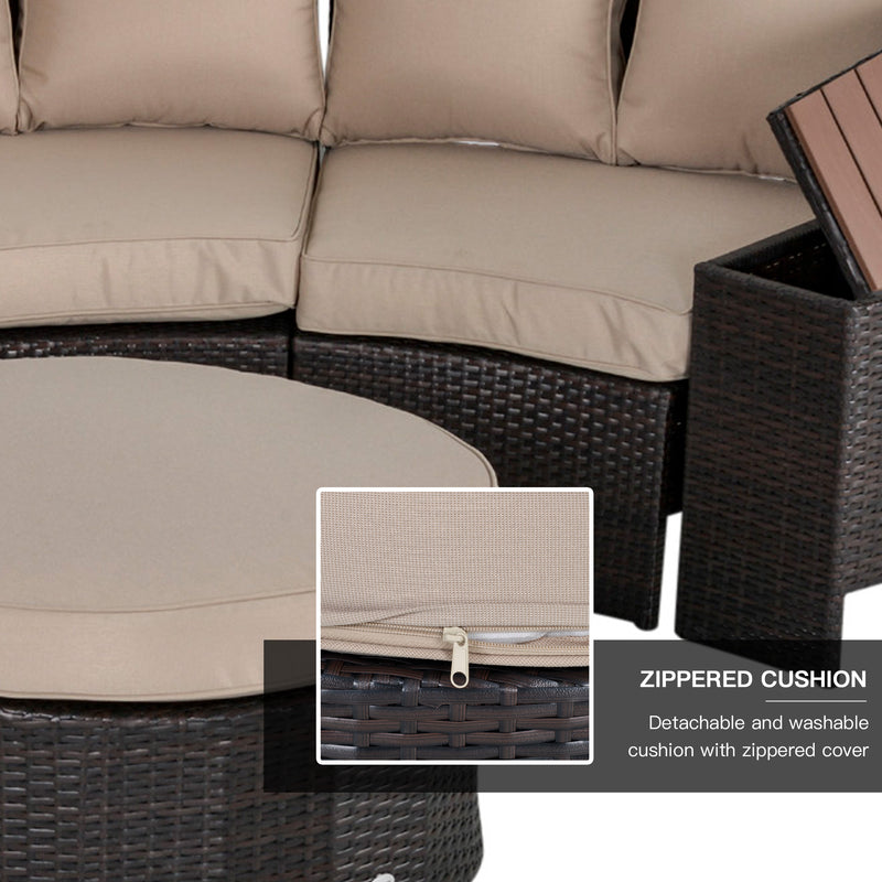 4-Seater PE Rattan Garden Sofa Set Half Round Conversation Furniture Set w/ Side Table Beige