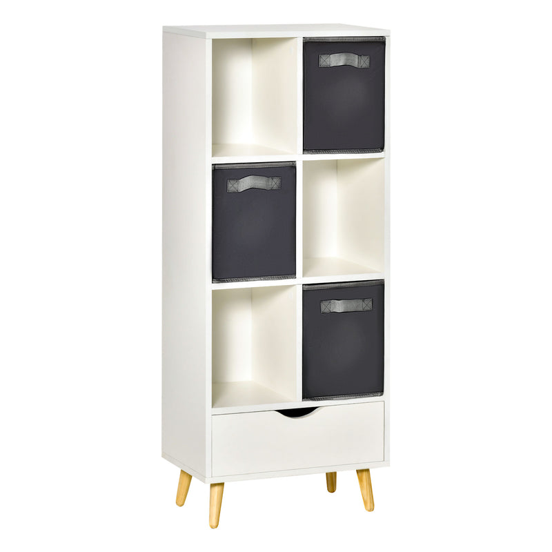 Modern Bookcase with 6 Cubes, Bookshelf, Free Standing Display Cabinet, Storage Unit for Home, Office, Living Room, Study, White