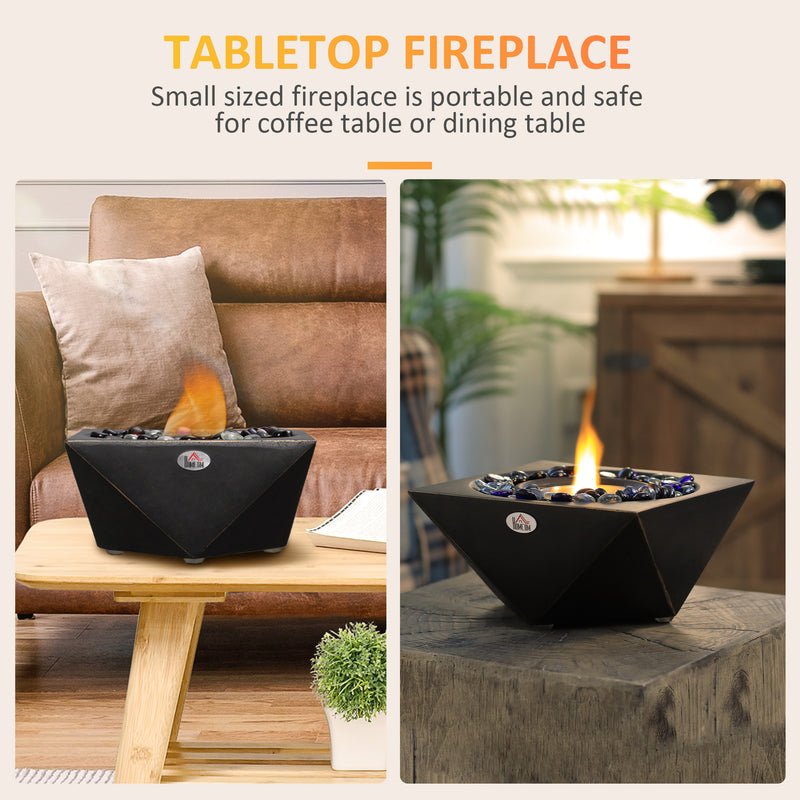 Portable Tabletop Fireplace, Concrete Bioethanol Fireplace with 0.4L Tank, Burns up with Liquid Alcohol and Solid Alcohol, Black