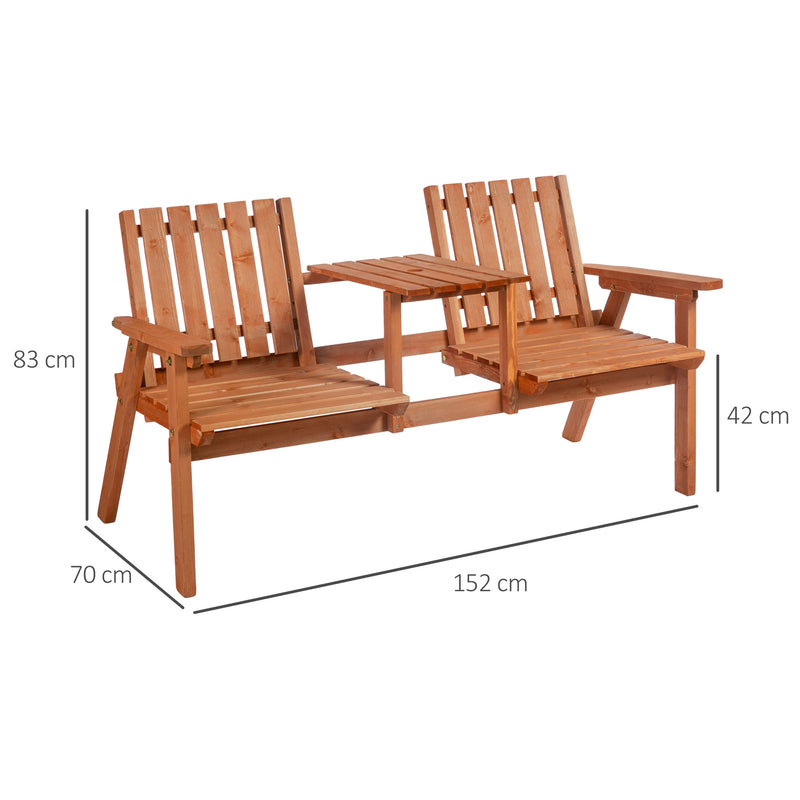 2-Seater Furniture Wooden Garden Bench Antique Loveseat Chair, Table Conversation Set for Yard, Lawn, Porch, Patio, Orange