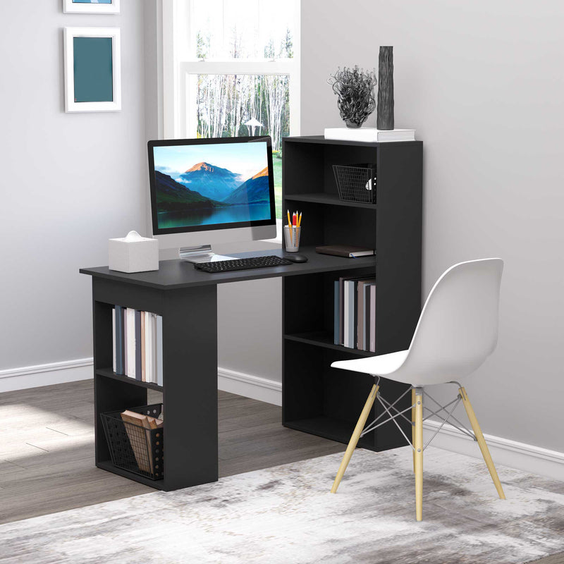 120cm Modern Computer Desk Bookshelf Writing Table Workstation PC Laptop Study Home Office 6 Shelves Black