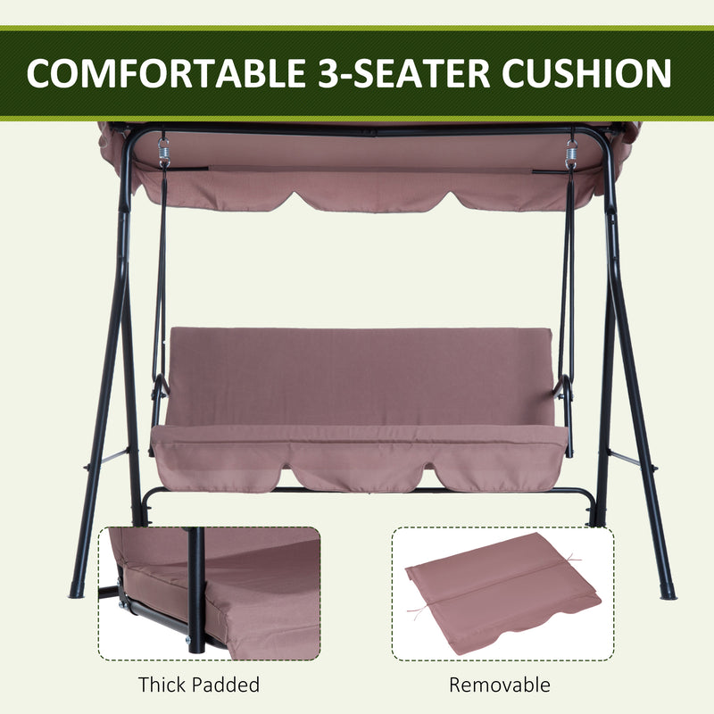 3 Seater Canopy Swing Chair Garden Rocking Bench Heavy Duty Patio Metal Seat w/ Top Roof - Brown