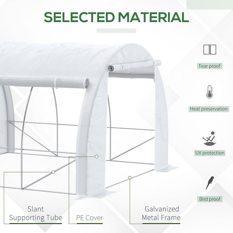 3 x 3 x 2 m Polytunnel Greenhouse, Walk in Pollytunnel Tent with Steel Frame, Reinforced Cover Zippered Door 6 Windows for Garden White
