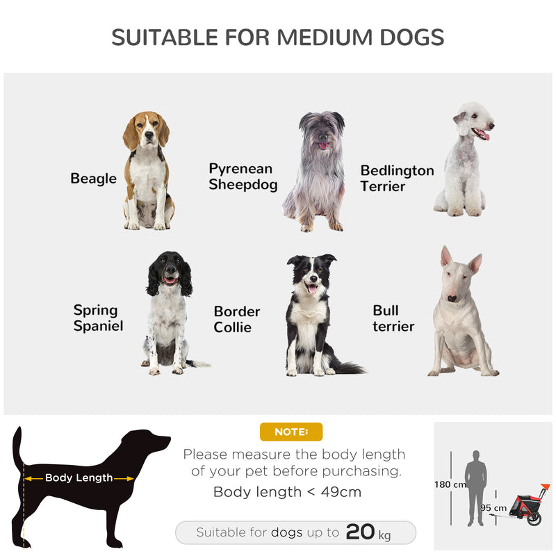 2 in 1 Aluminium Foldable Dog Bike Trailer, Pet Stroller, for Medium Dogs - Red