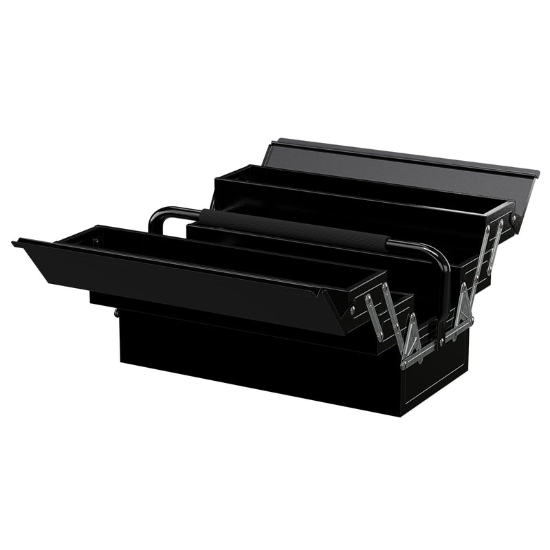 3 Tier Metal Toolbox, 5 Tray Professional Portable Tool Box with Carry Handle for Workshop, 45cmx22.5cmx34.5cm, Black