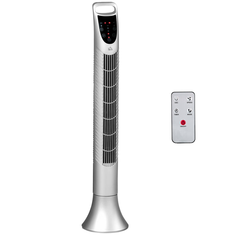 36'' Freestanding Tower Fan, 3 Speed 3 Mode, 7.5h Timer, 70 Degree Oscillation, LED Panel, 5M Remote Controller, Silver