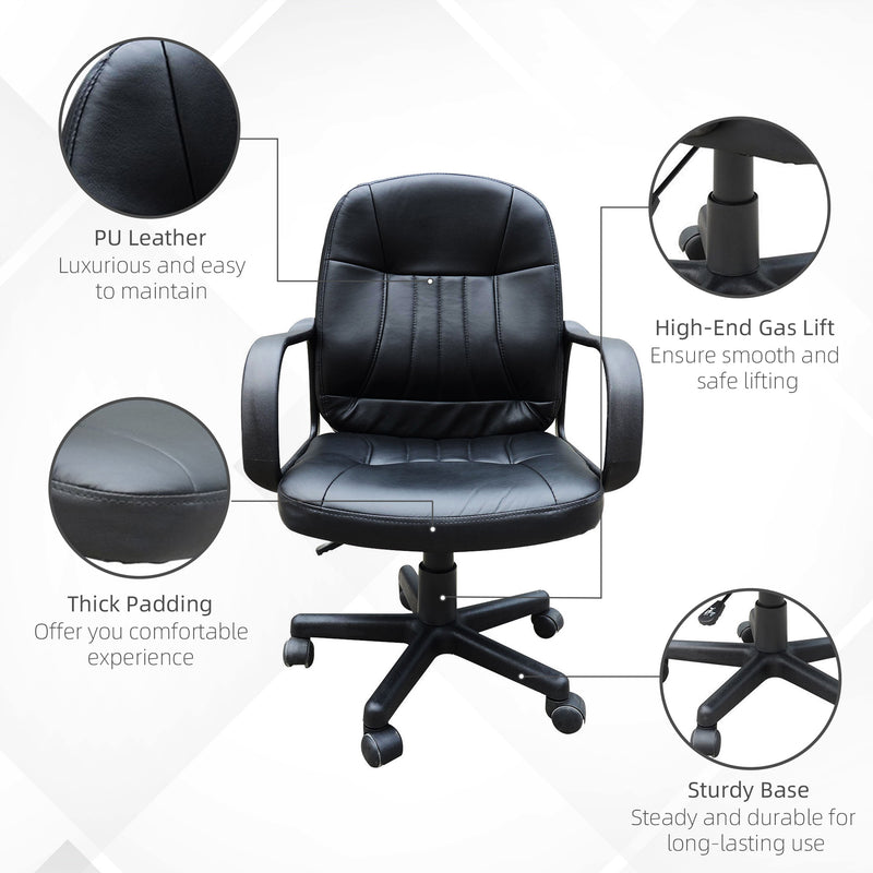Swivel Executive Office Chair PU Leather Computer Desk Chair Office Furniture Gaming Seater - Black