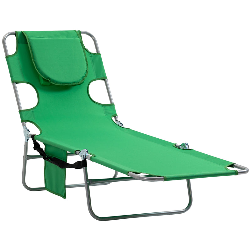 Beach Chaise Lounge with Face Cavity & Arm Slots, Portable Sun Lounger, Reclining Lounge Chair for Patio Garden Beach Pool, Green