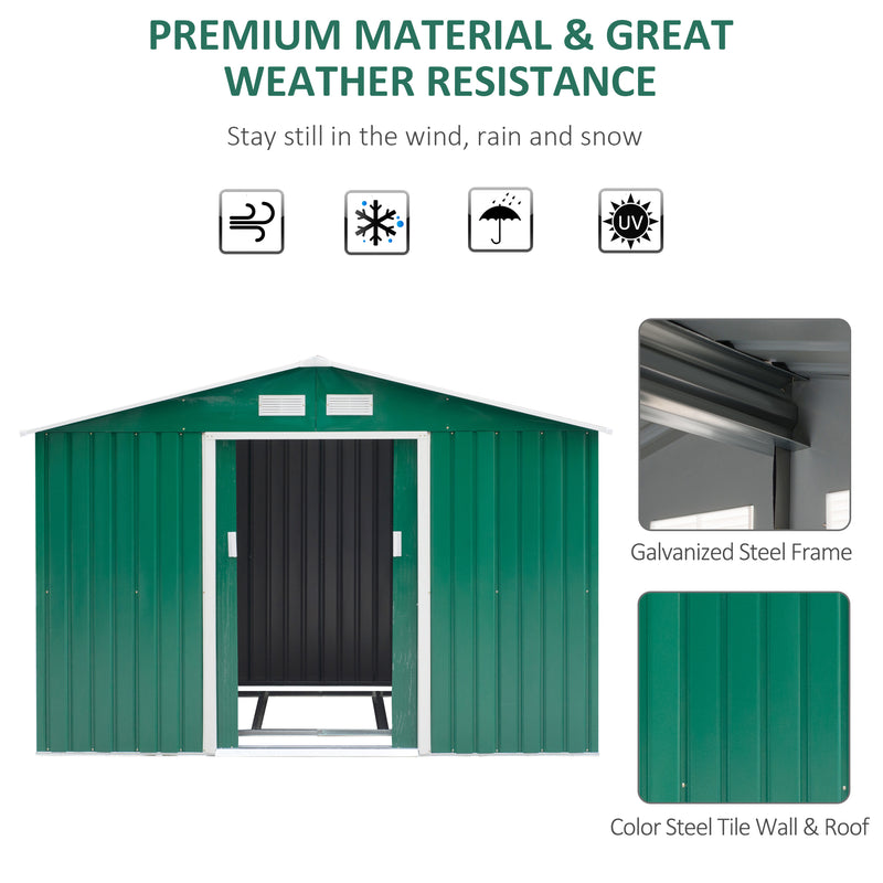 Lockable Garden Shed Large Patio Tool Metal Storage Building Foundation Sheds Box Outdoor Furniture (9 x 6 FT, Green)