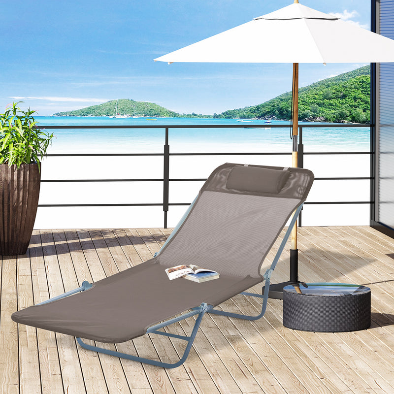 Sun Bed Chair Garden Lounger Recliner Adjustable Back Relaxer Chair Furniture - Coffee