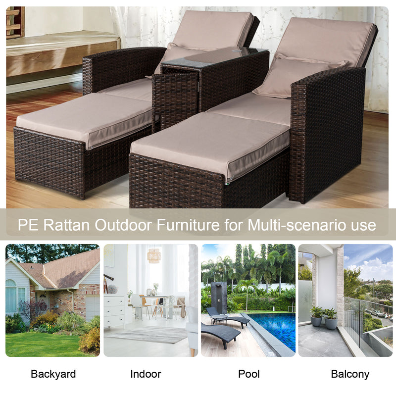 Outdoor Garden Rattan Companion Sofa Chair & Stool Lounger Recliner Love Sunbed Daybed Patio Wicker Weave Furniture Set Assembled Brown