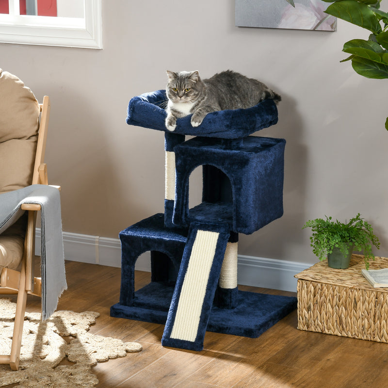 Sisal Cat Rest & Play Activity Tree w/ 2 House Navy Blue