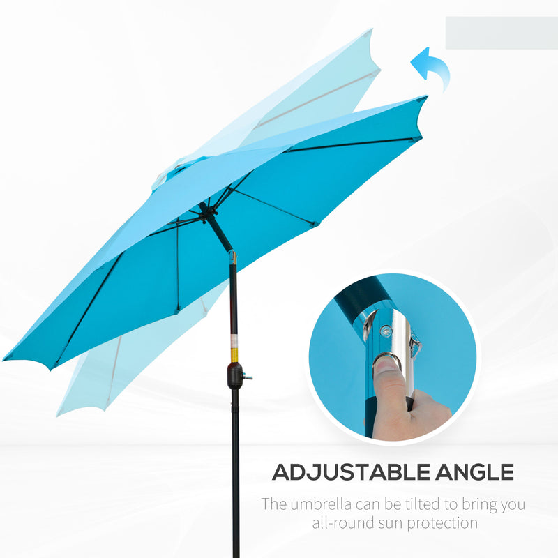 2.6M Patio Parasol Sun Umbrella, Tilt Shade Shelter Canopy with Crank 8 Ribs Aluminium Frame, Blue
