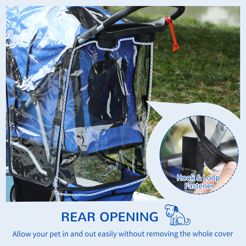 Dog Stroller with Rain Cover for Small Miniature Dogs, Folding Pet Pram with Cup Holder, Storage Basket, Reflective Strips, Blue