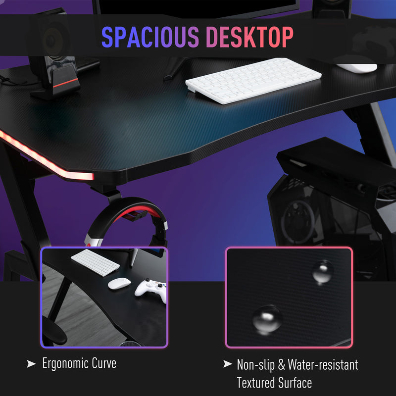 Gaming Desk Racing Style Home Office Ergonomic Computer Table Workstation with RGB LED Lights, Black