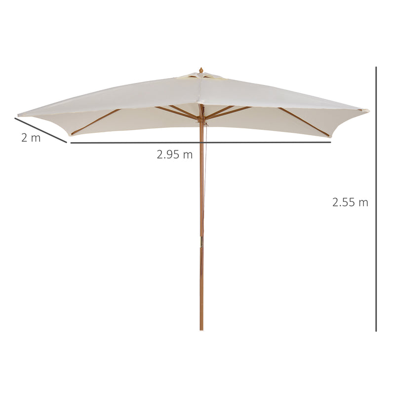 3x2m Wooden Patio Parasol Umbrella-Cream