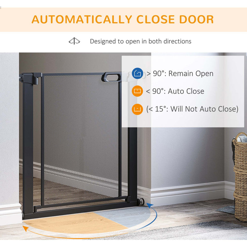 Pressure Fit Safety Gate for Doors and Stairs, Dog Gate with Auto Close, Pet Barrier for Hallways, with Double Locking Openings 75-82 cm Black