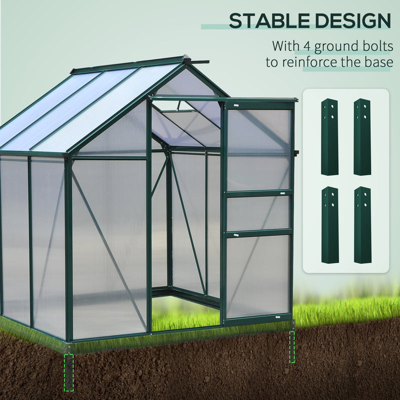 Large Walk-In Greenhouse Polycarbonate Garden Greenhouse Plants Grow Galvanized Base Aluminium Frame w/ Slide Door, 6 x 6 ft