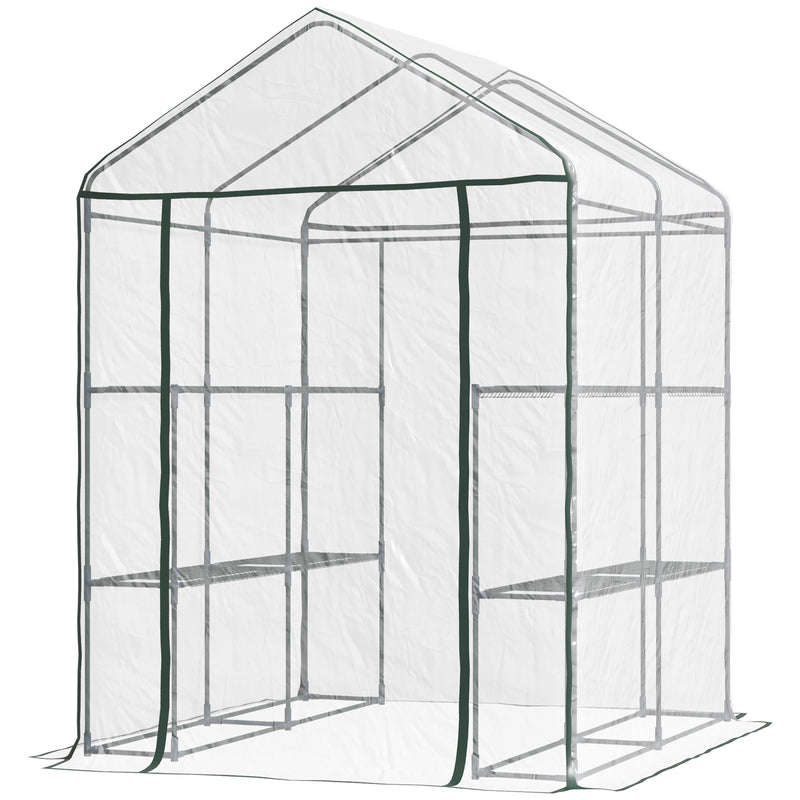 143 x 143 x 195 cm Walk-In Greenhouse 3 Tiers Portable Grow House w/ 8 Shelves, Metal Frame, PVC Film, Transparent