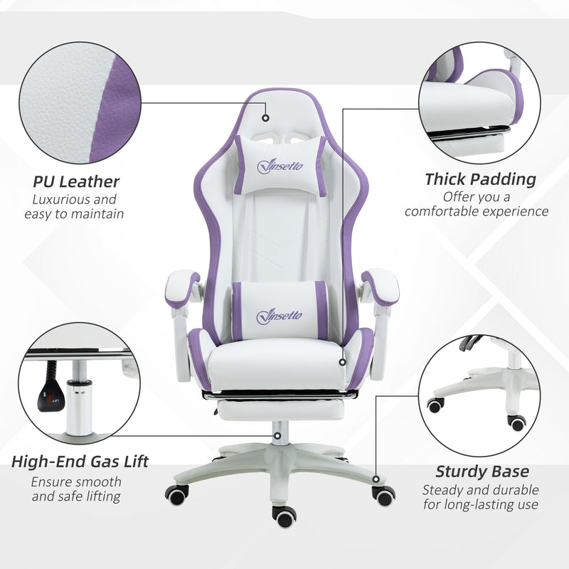 Racing Gaming Chair, Reclining PU Leather Computer Chair with 360 Degree Swivel Seat, Footrest, Removable Headrest and Lumber Support, Purple