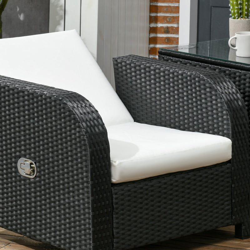 7 Seater Outdoor Rattan Garden Furniture Sets with Wicker Sofa, Reclining Armchair and Glass Table, 181x75x81cm, Black