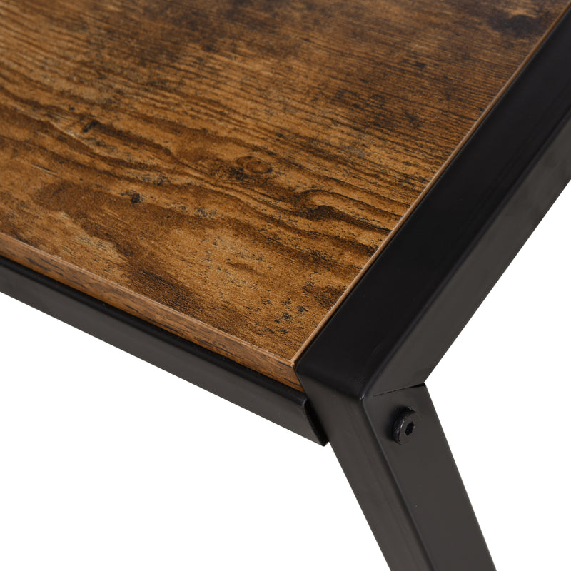 Industrial L-Shaped Work Desk & Storage Shelf Steel Frame Adjustable Feet Corner Workstation Home Office Study Stylish Brown Black