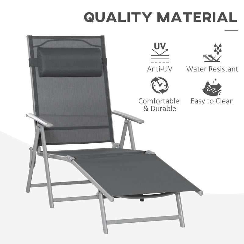 Outdoor Folding Chaise Lounge Chair Recliner with Portable Design & 7 Adjustable Backrest Positions ， Steel Fabric Sun Lounger- Dark Grey