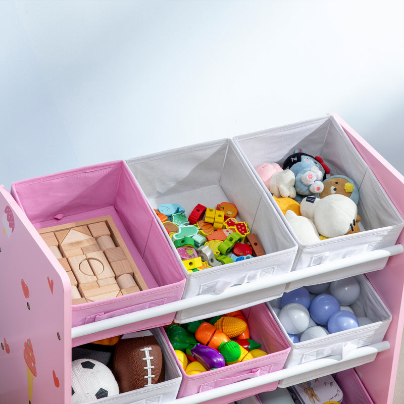 Kids Storage Unit with 9 Removable Storage Baskets, Toy Box Organiser with Shelf, Book Shelf for Nursery Playroom, Pink