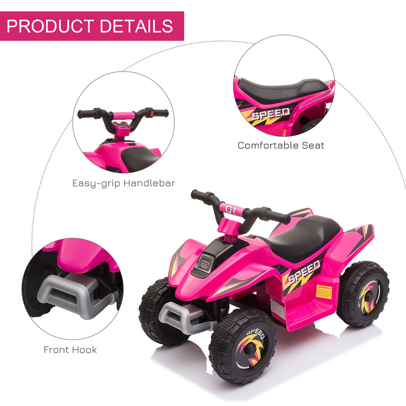 6V Kids Electric Ride on Car ATV Toy Quad Bike Four Big Wheels w/ Forward Reverse Functions Toddlers for 18-36 Months Old Pink