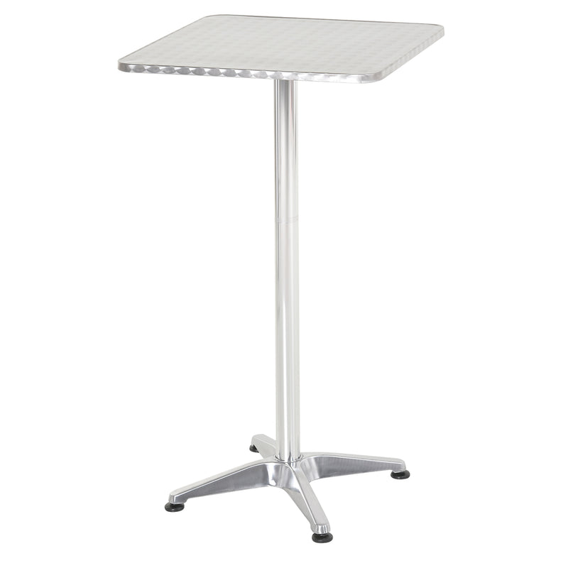 Height Adjustable Bistro Table Pub Bar Square Table Stainless Steel Top Aluminium Edge 60 x 60cm