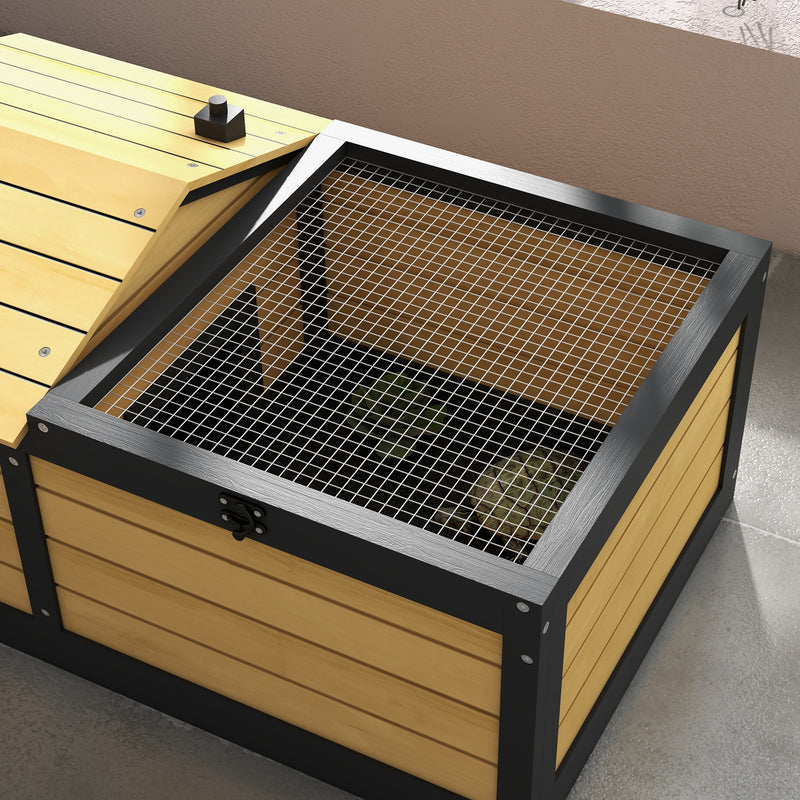 Wooden Tortoise House, Small Pet Reptile Shelter, with Hide Den and Run - Yellow