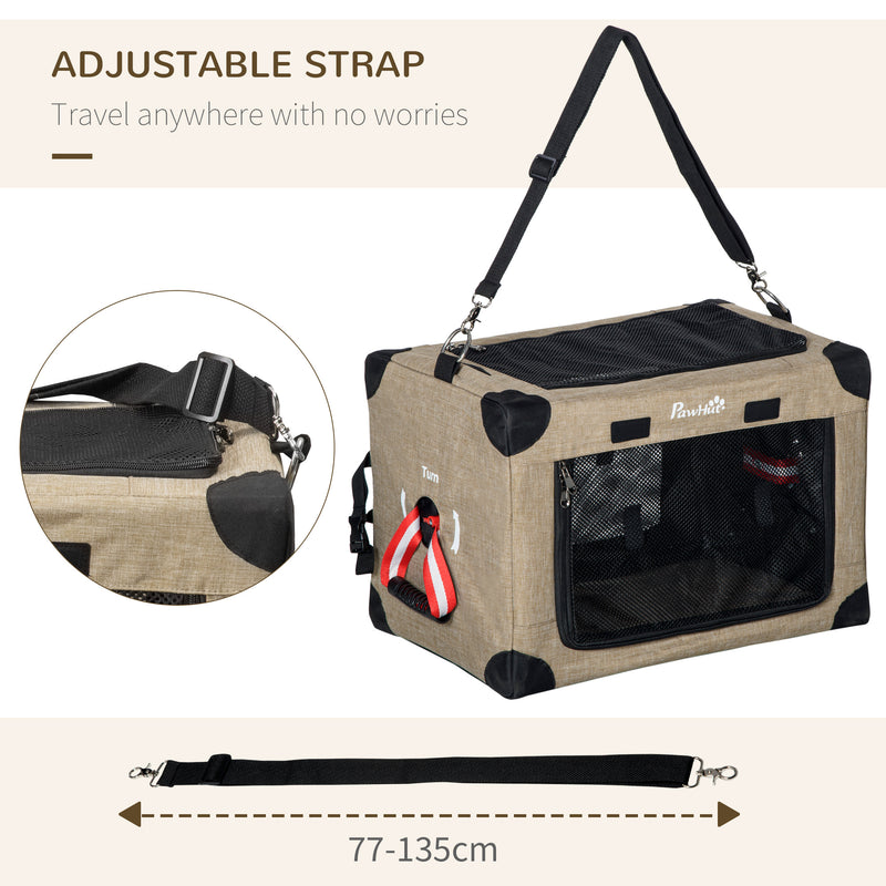 One-step Folding Cat Carrier, Portable Pet Carrier Bag with Cushion, Pet Travel Carrier with Adjustable Strap, Cat House for XS Dogs Khaki