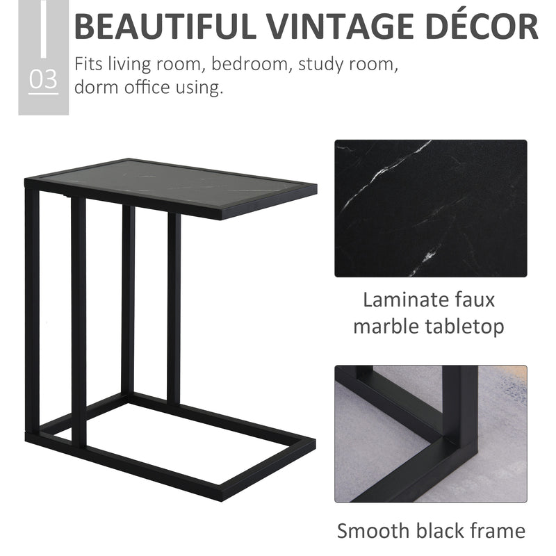 C Shape Side Table Marble-Effect Top w/ Metal Frame Space-Saving Home Furniture Bedroom Living Room Office Corner Desk Black White