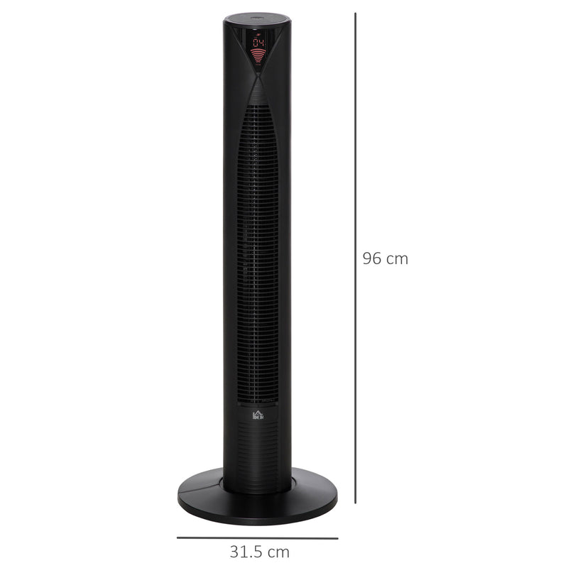 38" Oscillating Tower Fan Remote Control 3 Speed Modes 12-Hour Timer Ultra Slim Cooling Machine Black - Ф31.5 x H96cm