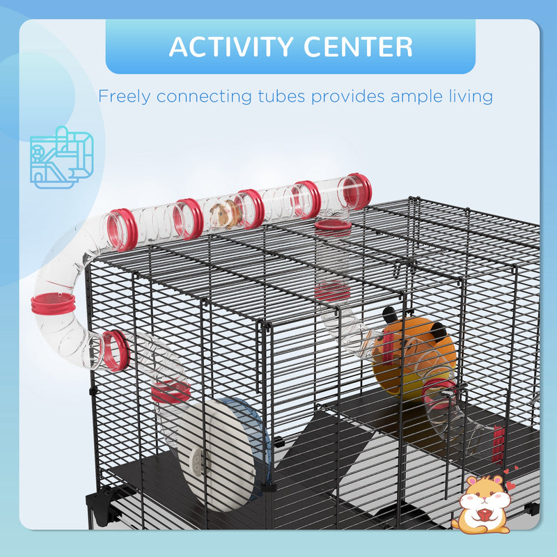 Gerbil Cage Dwarf Hamster Cage, with Deep Glass Bottom, Tunnels, Hut, Exercise Wheel, 60 x 40 x 57cm