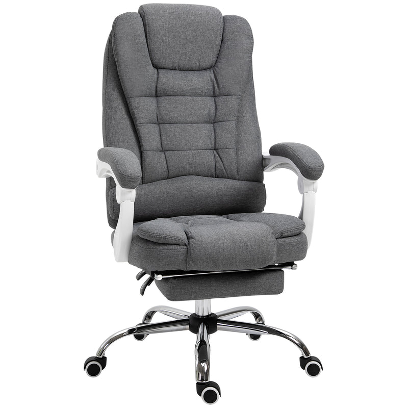 Executive Desk Chair with Tilt Function, Rolling Task Recliner with Retractable Footrest for Home Office, Working, Grey