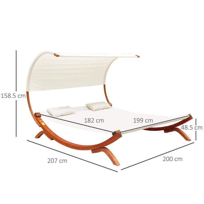 Hammock Chaise Day Bed with Canopy Wooden Double Sun Lounger - Cream