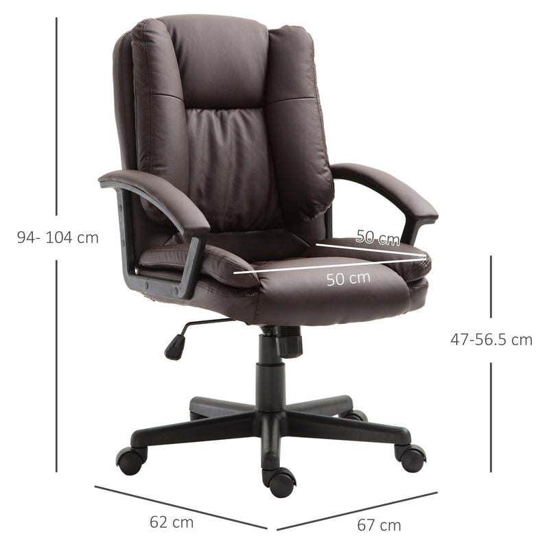 Swivel Executive Office Chair Mid Back Faux Leather Computer Desk Chair for Home with Double-Tier Padding, Arm, Wheels, Brown