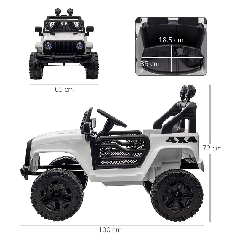12V Battery-powered 2 Motors Kids Electric Ride On Car Truck Off-road Toy with Parental Remote Control Horn Lights for 3-6 Years Old White