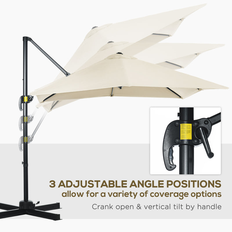 2.5 x 2.5m Patio Offset Parasol Umbrella Cantilever Hanging Aluminium Sun Shade Canopy Shelter 360° Rotation w/Crank Handle, Cream White