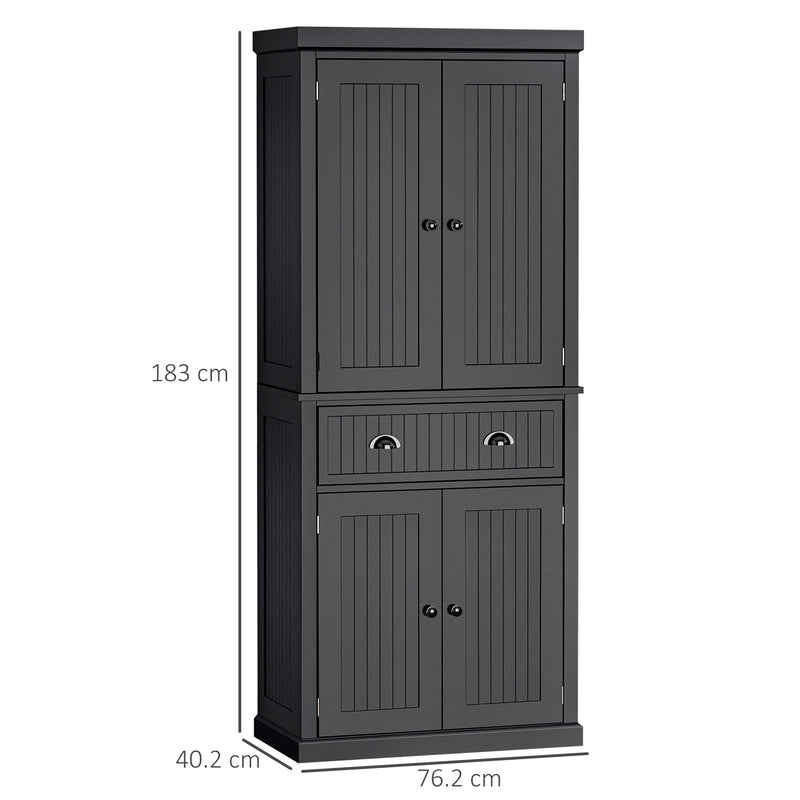 Traditional Kitchen Cupboard Freestanding Storage Cabinet with Drawer, Doors and Adjustable Shelves, Black