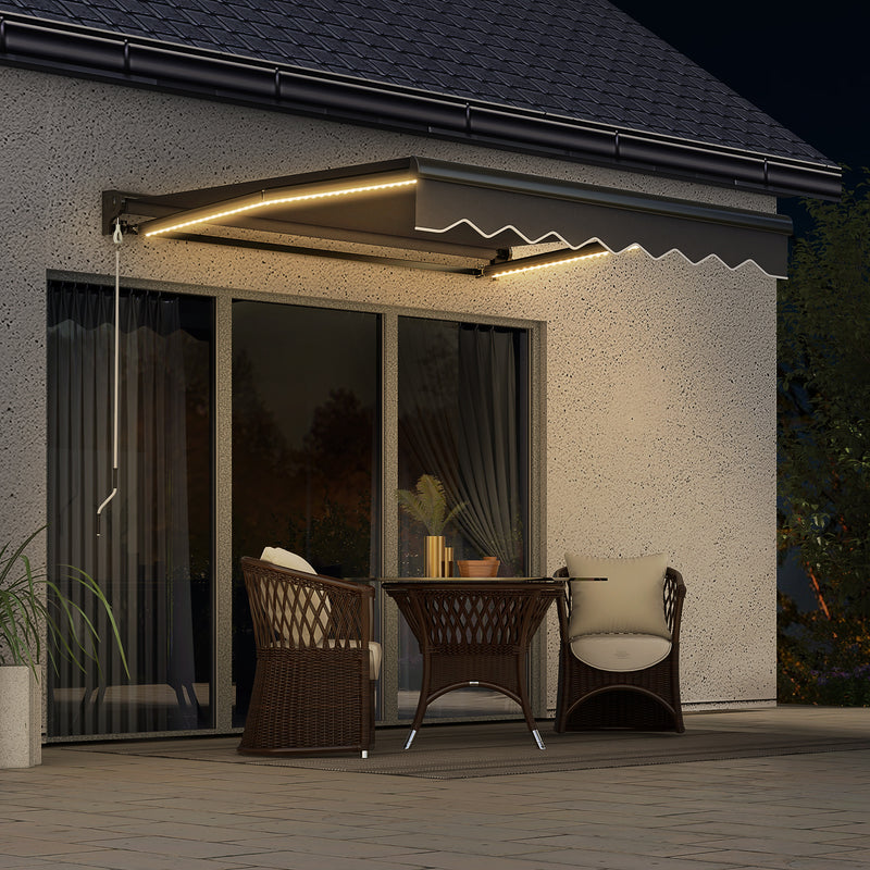 3 x 2.5m Electric Awning with LED Light, Aluminium Frame Retractable Awning Sun Canopies for Patio Door Window