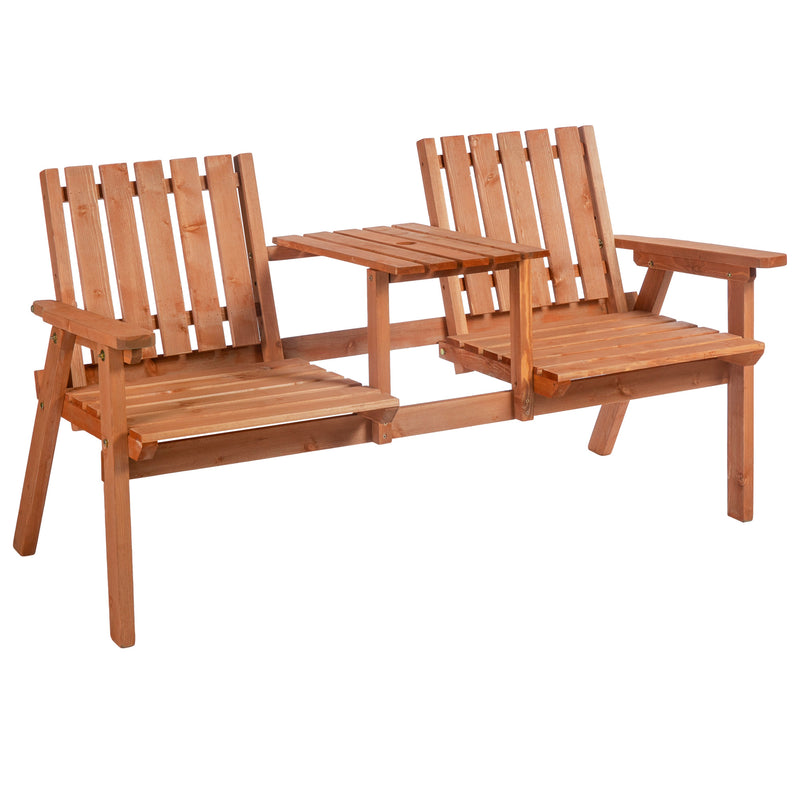 2-Seater Furniture Wooden Garden Bench Antique Loveseat Chair, Table Conversation Set for Yard, Lawn, Porch, Patio, Orange