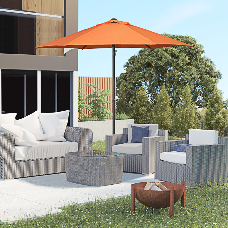 2m Patio Parasols Umbrellas, Outdoor Sun Shade with 6 Sturdy Ribs for Balcony, Bench, Garden, Orange