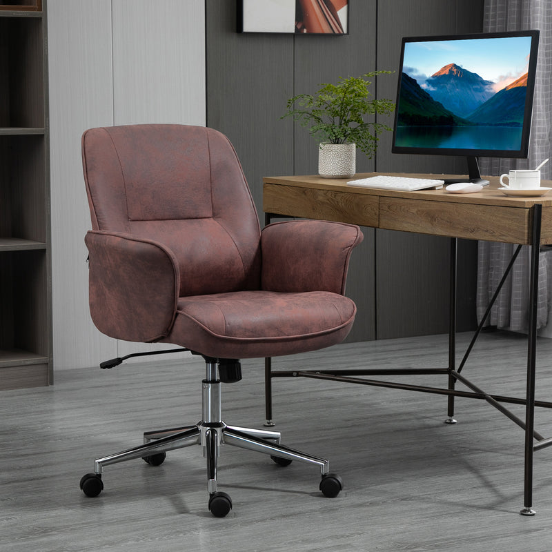 Swivel Chair,Microfibre Office Computer Desk Chair, Mid Back, W/ Home Study, Bedroom, Red