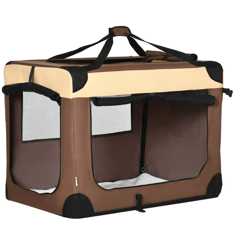 91cm Foldable Pet Carrier, with Cushion, for Medium Dogs and Cats - Brown
