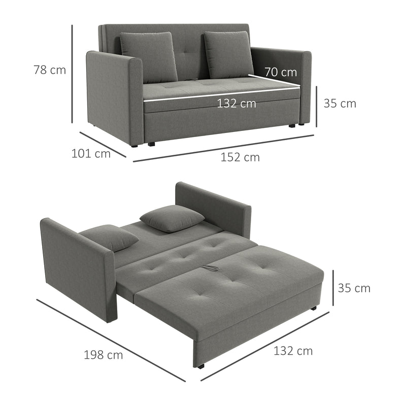 2 Seater Sofa Bed, Convertible Bed Settee, Modern Fabric Loveseat Sofa Couch w/ Cushions, Hidden Storage for Guest Room, Light Grey