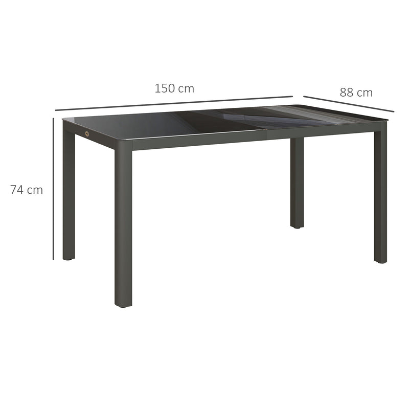 Garden Dining Table, Outdoor Dining Table for 6 with Tempered Glass Top and Aluminium Frame for Patio, Grey